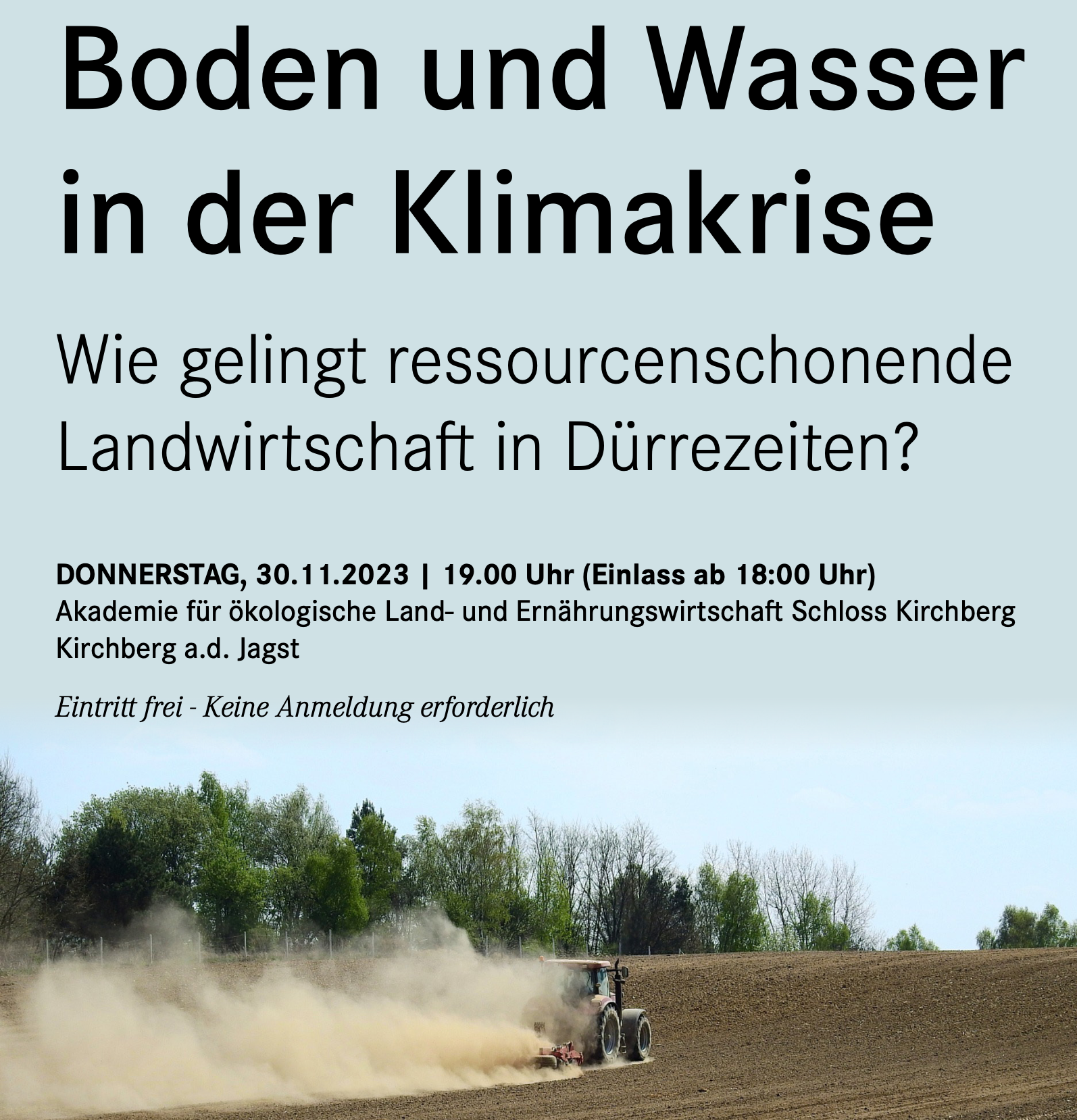 Schloss Kirchberg, 30.11.: Boden und Wasser in der Klimakrise. Wie gelingt ressourcenschonende Landwirtschaft in Dürrezeiten?